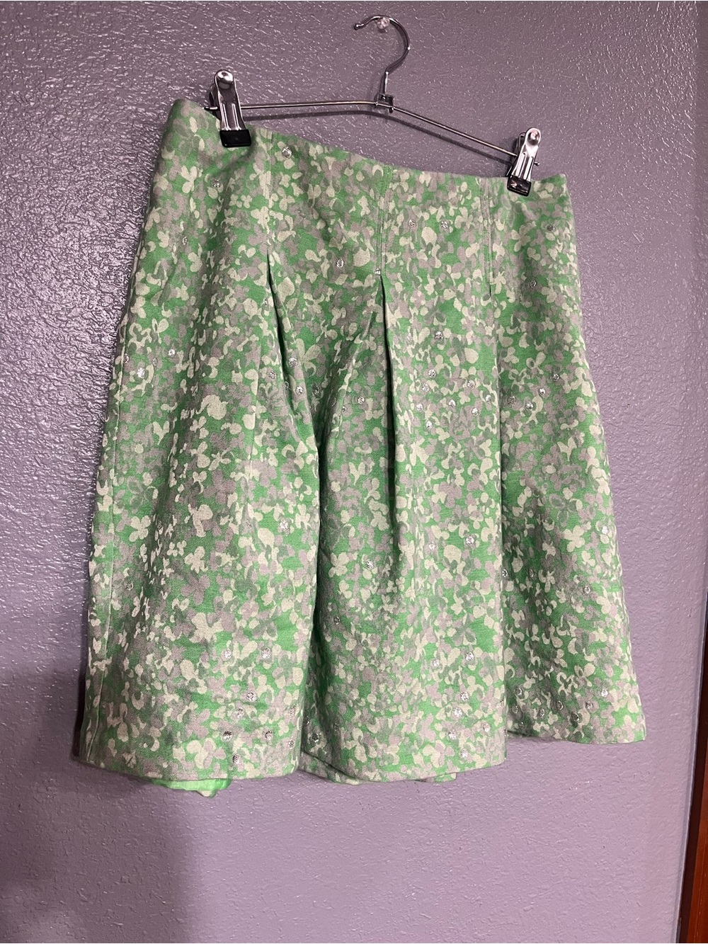 New York & Company Green and White Floral A-Line Skirt